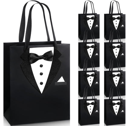 Chuangdi 8 Pcs Groomsmen Gift Bags with 3D Tuxedo Design 8 x 4.5 x 10 Inch with Handle Groomsmen Paper Gift Bags for Wedding Bachelor Birthday Party Favor Anniversary Supplies (Black)