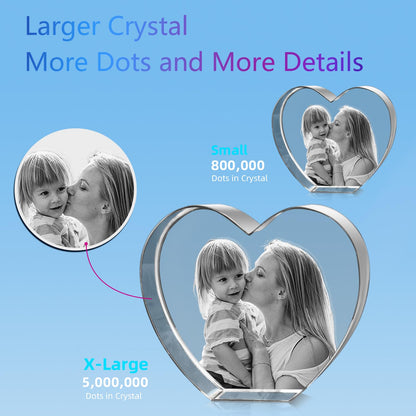 HAN'S LASER 3D Crystal Photo, Personalized Gift with Your Own Photo, Unique Mother’s Day,Birthday Gift for Women, Mother, Wife, Husband, Men(Small Heart)