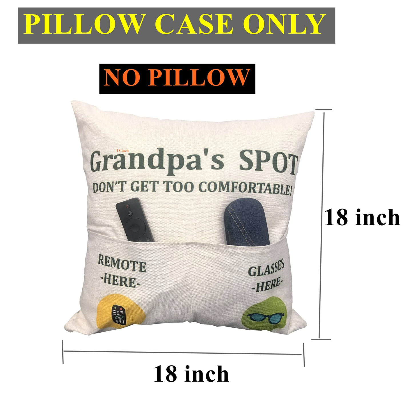 ZUYUROU Grandpa Gifts,2-Pocket Grandpa’s Spot Throw Pillow Covers 18x18 Inch + Engraved Spoon, Fathers Day Birthday Christmas Thanksgiving Day Gifts for Papa, Granddad