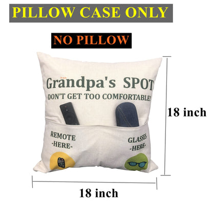 ZUYUROU Grandpa Gifts,2-Pocket Grandpa’s Spot Throw Pillow Covers 18x18 Inch + Engraved Spoon, Fathers Day Birthday Christmas Thanksgiving Day Gifts for Papa, Granddad