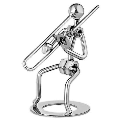 Broadway Gift Trombone Player Silver Tone 6 inch Table Metal Decorative Musician Tabletop Figurine