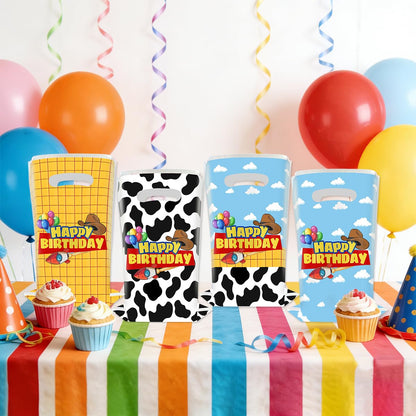 JU XIN 40pcs Cartoon Story Birthday Party Favor Bags, Blue Sky White Cloud and Cow Print Candy Bags for Kids Party Decora