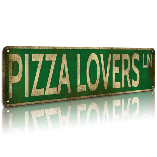 KooLL Pizza Lovers ln Sign Vintage Metal Sign Retro Metal Plaque Bar Pub Poster Wall Decor for Bedroom Home Bar Garage Art Gift 4" by 16"