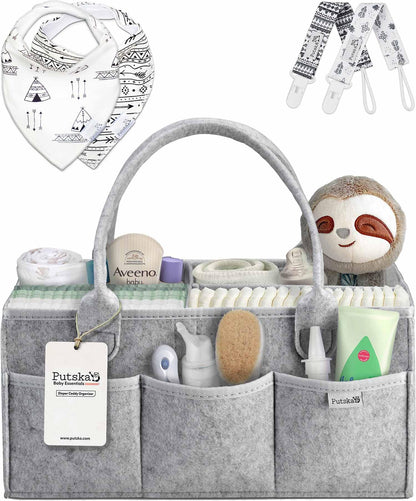 PUTSKA Baby Diaper Caddy Organizer Nursery Basket Set Baby Basket Gift Registry Baby Shower List Baby Must Haves Essentials Neutral Baby Stuff For Newborn