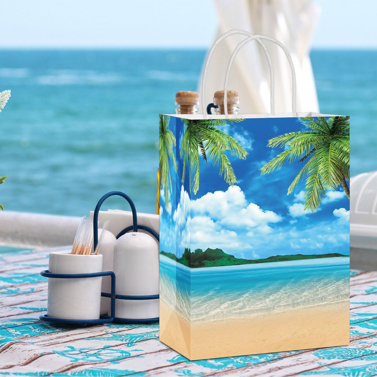 Chunnin 12 PCS Summer Beach Theme Paper Bags Hawaiian Beach Ocean Gift Bags Supplies Summer Tropical Party Bag Ocean Party Gift Bag for Kids Birthday Baby Shower Hawaiian Luau Theme Favors