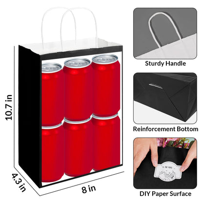 SUNEE Gift Bags with Handles 8x4.3x10.7, 100 Pcs Paper Bags Medium Size Bulk for Gift Wrapping, Retail, Party Favors and Small Business - Black