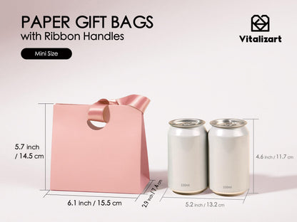 Vitalizart Paper Gift Bags With Ribbon Handles Set of 10 Pink Bulk Reusable For Gift Wrap Girls Kids Birthday Bridal Shower Party Favors Goodie Bags Candy Christmas 6.1"x2.95"x5.71" Mini