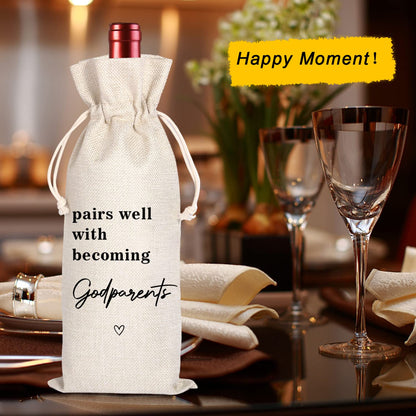 Maydvdv Godparents Gift|Wine Bag for Godparents Proposal|Pairs Well With Becoming a Godparent, Baptism, Auntie, Uncle (11MA23)