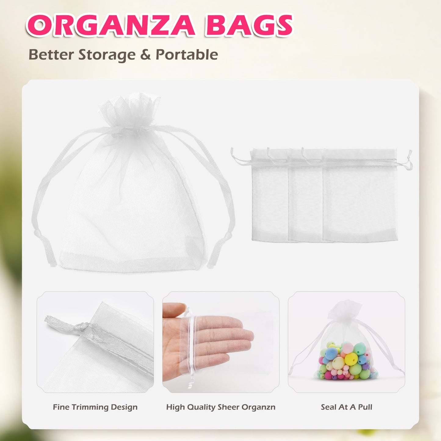 ANZNKU 50PCS White Organza Bags 3x4, Small Gift Bags Bulk for Sachet Jewelry Candy Treat, Mini Mesh Bag Drawstring Goodie Pouch for Wedding Birthday Party Favor Baby Shower & Graduation Gifts