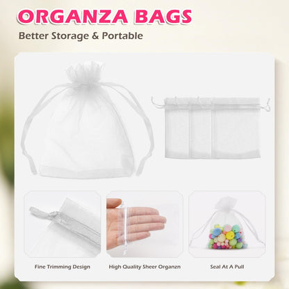 ANZNKU 50PCS White Organza Bags 3x4, Small Gift Bags Bulk for Sachet Jewelry Candy Treat, Mini Mesh Bag Drawstring Goodie Pouch for Wedding Birthday Party Favor Baby Shower & Graduation Gifts