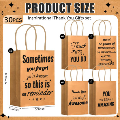 Addblu 30 Pack Employee Appreciation Thank You Gift Bags Bulk with Handles, 8 x 5.9 x 3 Inches for Coworker Staff, Team Gifts, Pastor Day , Customer Service, Teachers , Volunteer, Vet Tech , Nursing , Easter, Holidays(Kraft Paper, 30 Pcs)