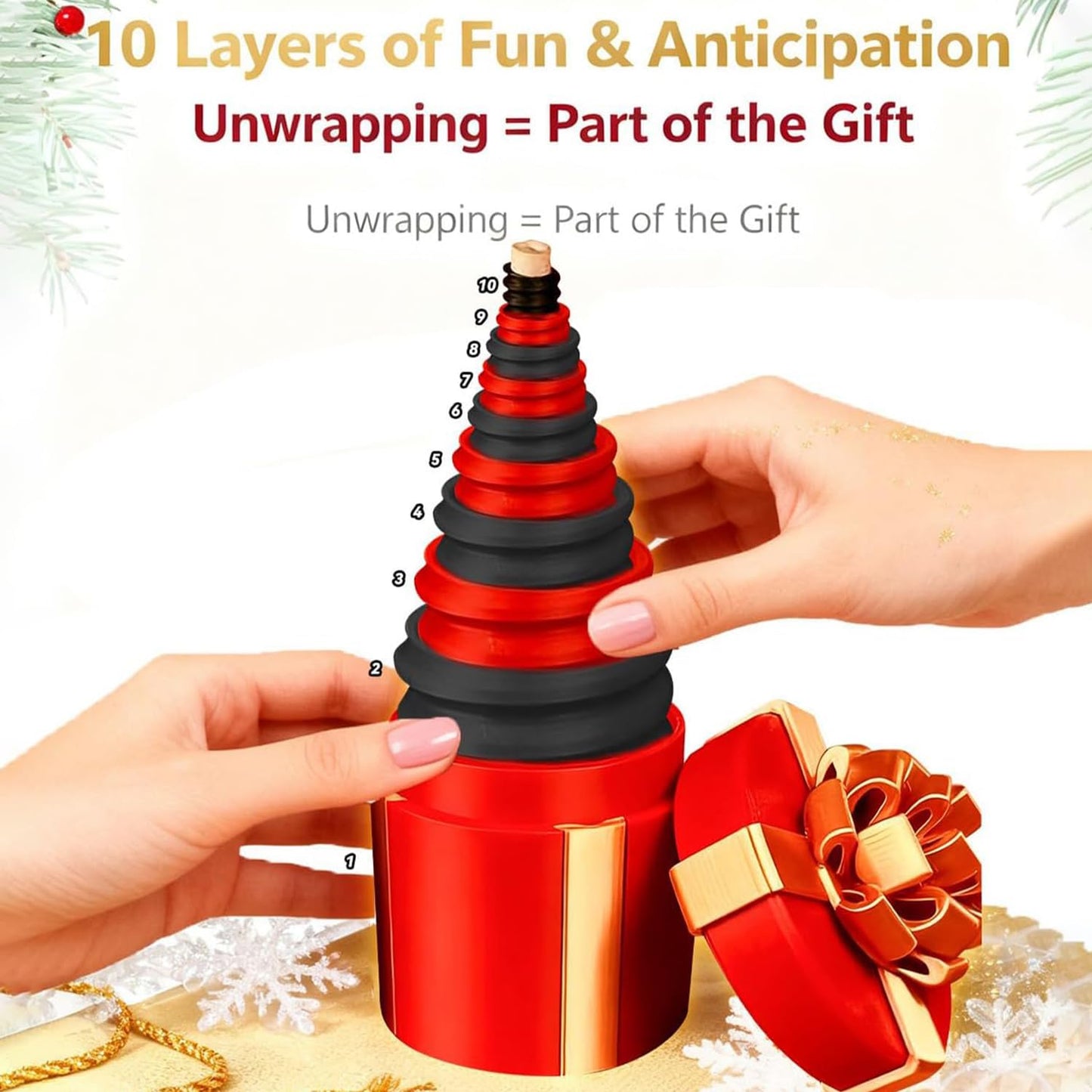 Annoying Nested Screw Gift Box, Annoying Gift Box, 10 Layer Reusable Prank Gifts Boxes for Cash and Small Surprises,Funny Money Puzzle Boxs for Birthday Christmas White Elephant Party (Red Gold)