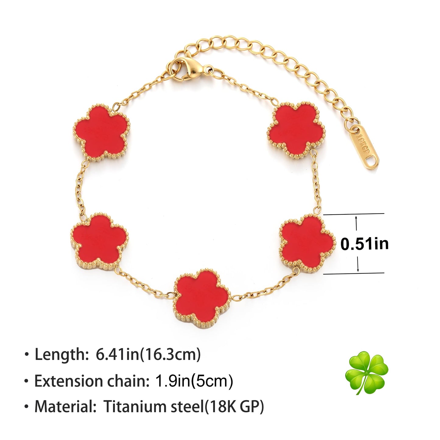 TICVSS Four Leaf Clover Bracelet for Women 18K Gold Plated Stainless Steel Lucky 4 Leaf Gold Link Bracelet Jewelry Gift for Women