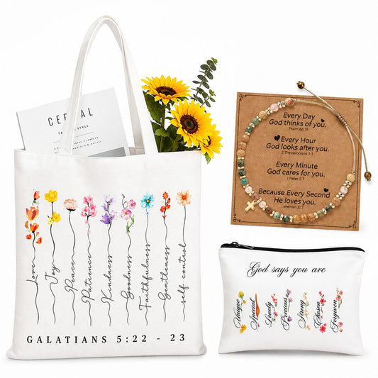 TUZELIYA Christian Gifts for Women, Cross Bracelet & Bible Bags for Women Inspirational Gifts, 3 Pcs Faith Spiritual Christian Basket for Mom Sister Best Friend Coworker