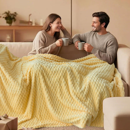Vessia Flannel Fleece Throw Blanket(50x70 inch), 3D Jacquard Light Yellow Fuzzy and Warm Blanket for Couch,Sofa,Bed,Chair, 300GSM Super Soft Touch Cozy Lightweight Throw for All-Season Home Decor