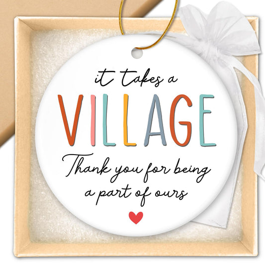HEXMOZ Teacher Appreciation Gifts - Thank You Gifts for Women Men - End of Year Teacher Gift - Appreciation Gift for Teachers Nurse Daycare Provider Nanny Babysitter - It Takes a Village Ornament