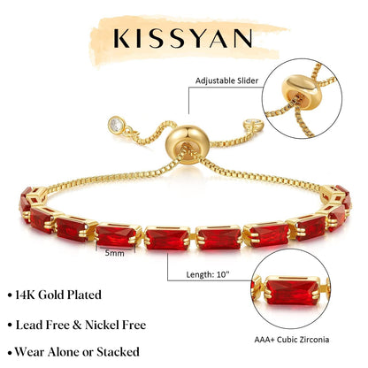 KissYan Tennis Bracelet for Women, 14K Gold Plated Cubic Zirconia Adjustable Slider Bracelets Trendy Jewelry Gift