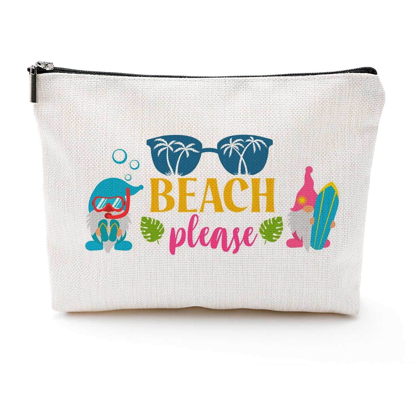 ZUYUROU Beach Makeup Bag for Women, Funny Travel Cosmetic Pouch, Beach Please Zipper Bag, Summer Vacation Gift, Tropical Aesthetic Bag for Girls, Best Escape Anyone Can Have Travel Organizer
