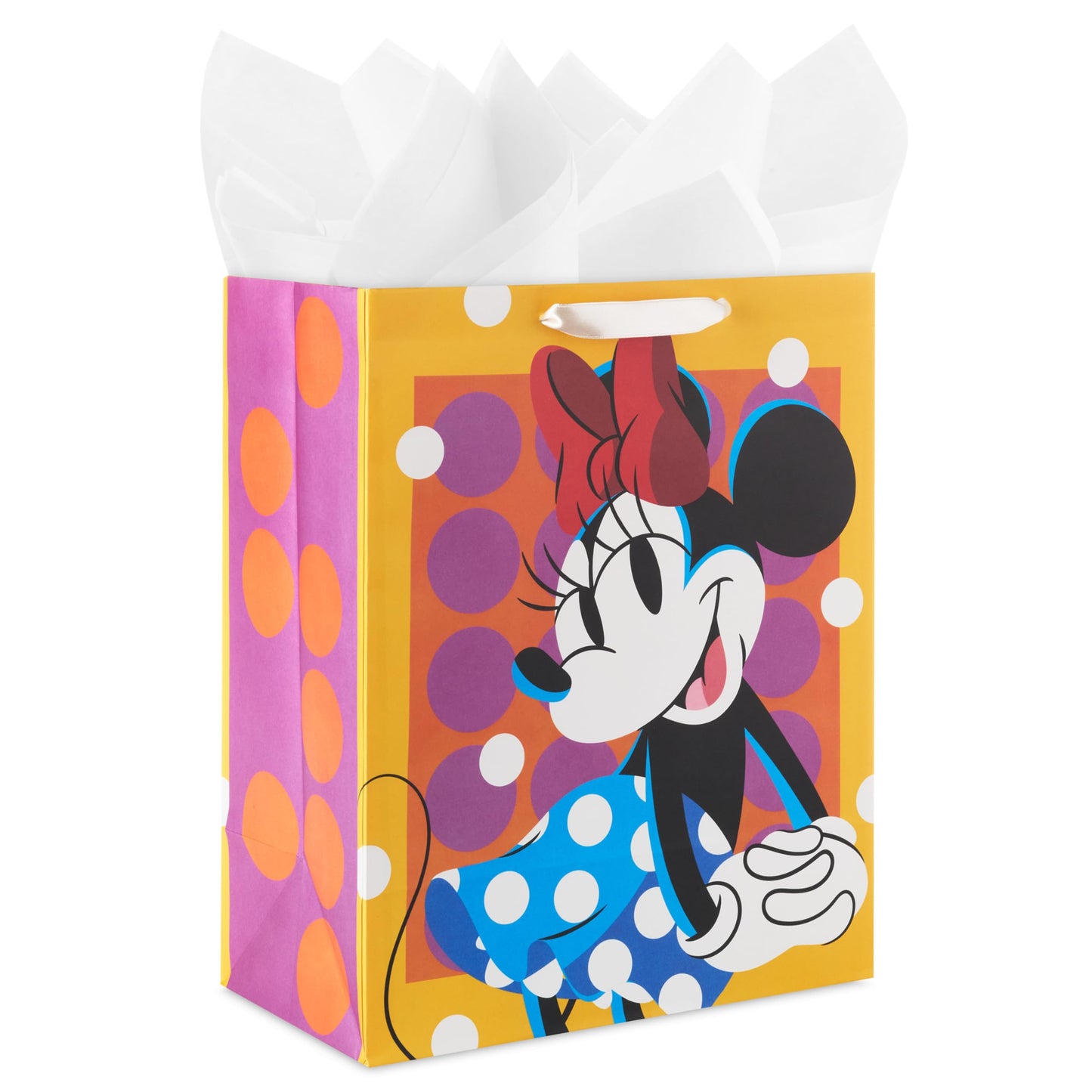 Birthday Hallmark Disney 13" Large Gift Bag with Tissue Paper (Minnie Mouse, Yellow and Orange with Pink Polka Dots), Kids, Adults, Fans