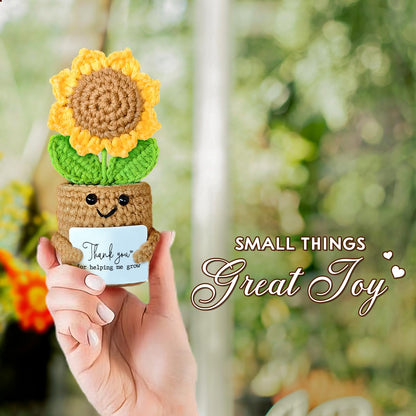 Mini Sunflower Teacher Appreciation Gifts, Thank You Gift for Teacher Boss Manager, Handmade Crochet Positive Plant with Card, Cute Small Desk Decor, End of School Year Christmas Graduation Present