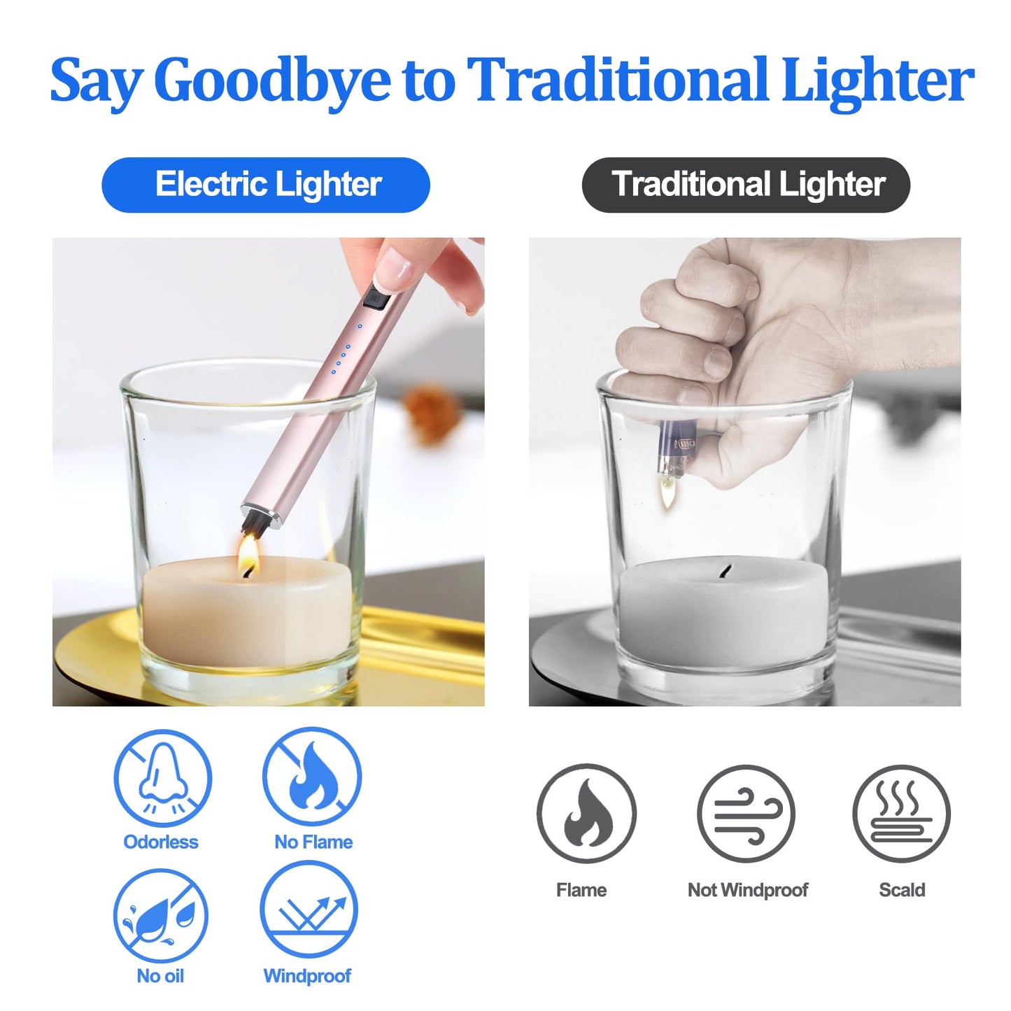 Electric Candle Lighter Rechargeable USB: Christmas Stocking Stuffers Valentines Day Birthday Gifts for Women Her Mom Windproof Flameless Dual Arc Camping BBQ Kitchen Lighters for Candle Safety Lock