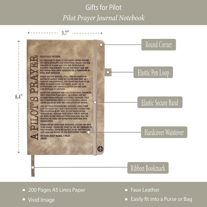 Pilot Gifts Men Women, Pilot Prayer Leather Journal 200 Pages Notebook A5 Lined with Pen and Keychain, Thoughtful Religious Gift for Aviation Airplane Future Pilot Birthday Graduation Christmas
