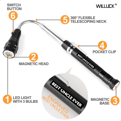 Uncle Gifts - Gifts for Uncle, BEST UNCLE EVER Magnetic Pickup Tool with LED - Uncle Birthday Gifts, Uncle Gifts from Niece Nephew - Christmas Uncle Gifts, Fathers Day Uncle Gift Ideas