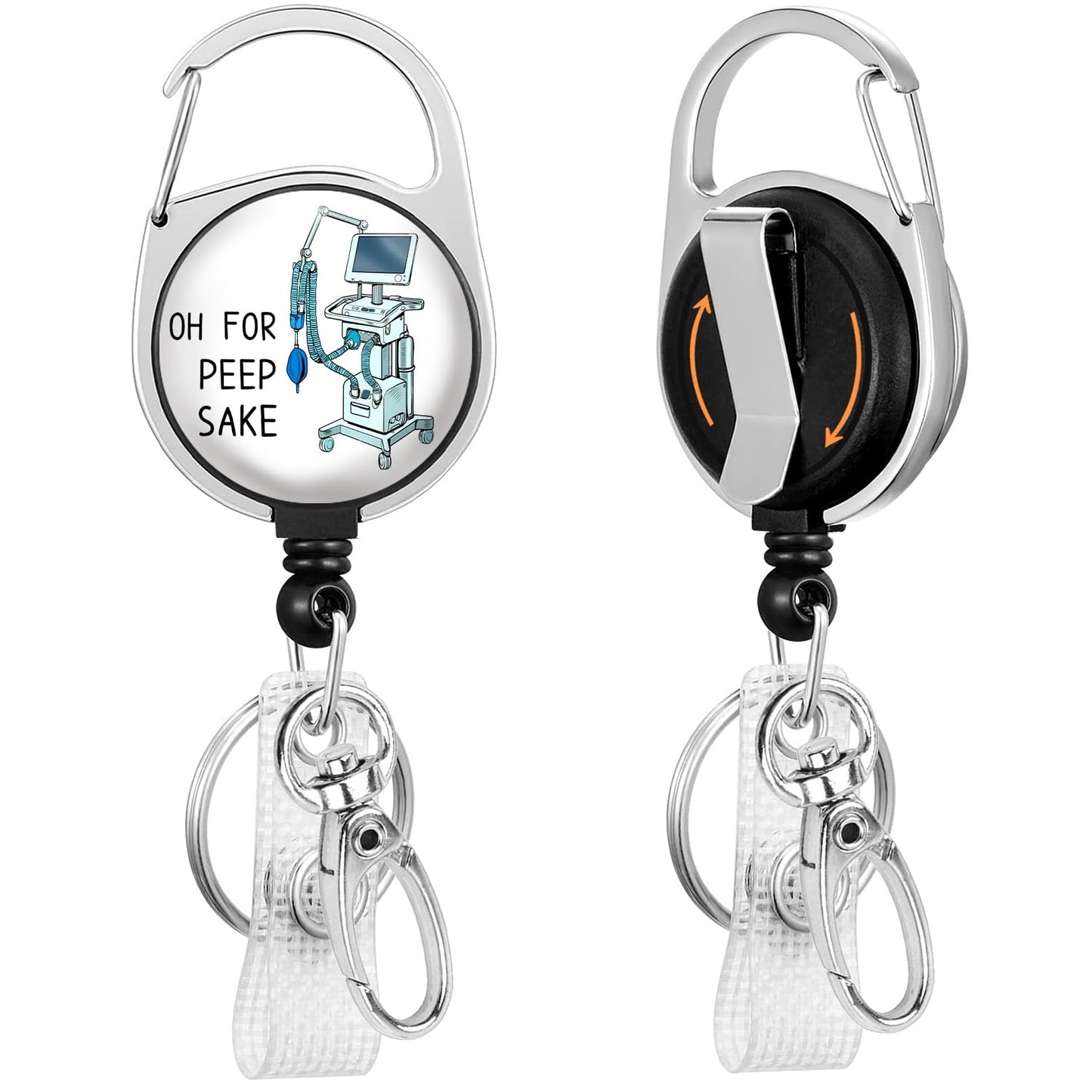 Funny Respiratory Therapist Badge Reel Holder Retractable Heavy Duty with 360° Swivel Carabiner Clip, RT Inhale RRT Badge Reel, Nurse Badge Holder Retractable Clip, Respiratory Therapist Gifts