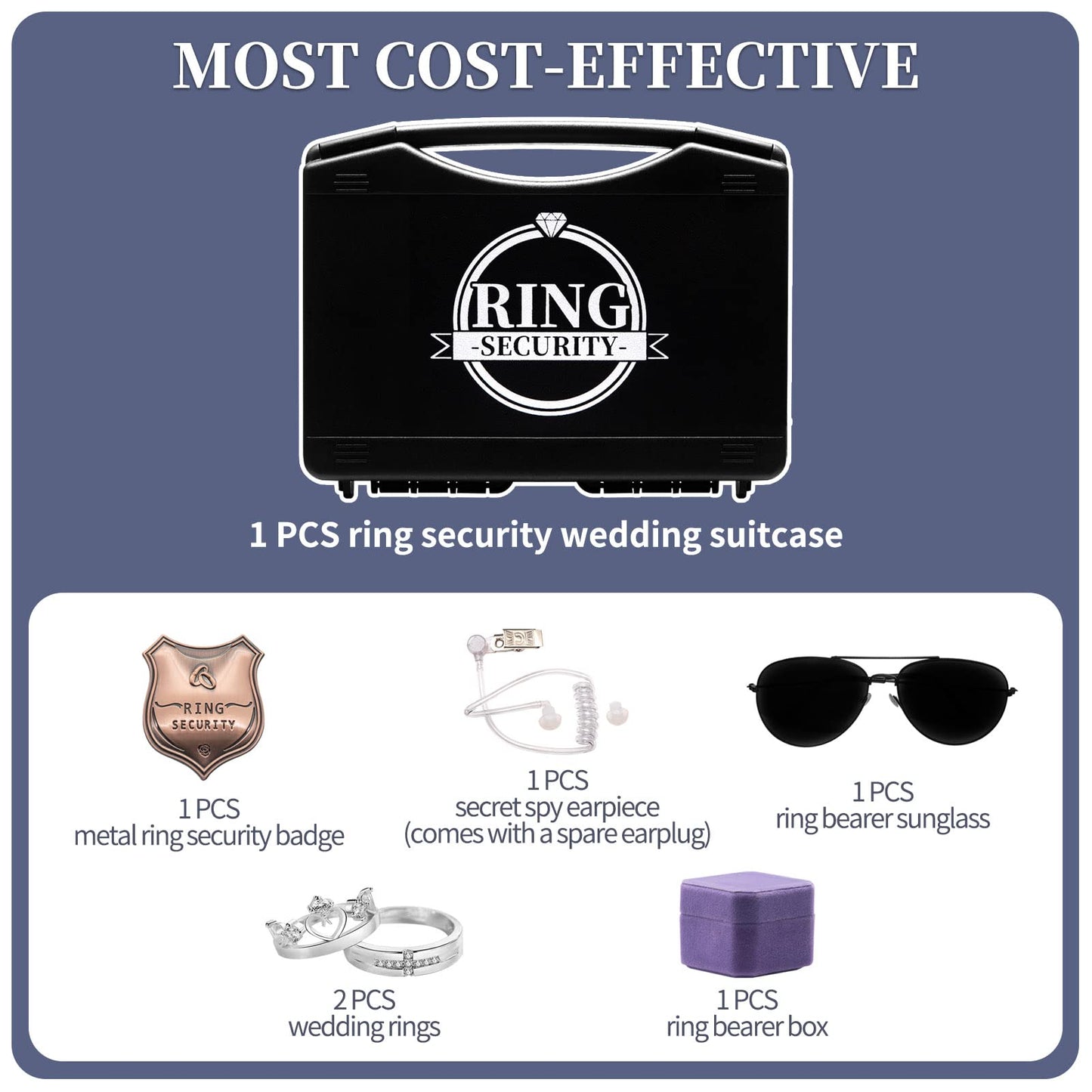Yuchew Ring Bearer Security Box Gifts Ring Security Wedding Set Accessory, Include Acoustic Earpiece Tube, Sunglass, Badge, Wedding Rings Box with 2 Rings