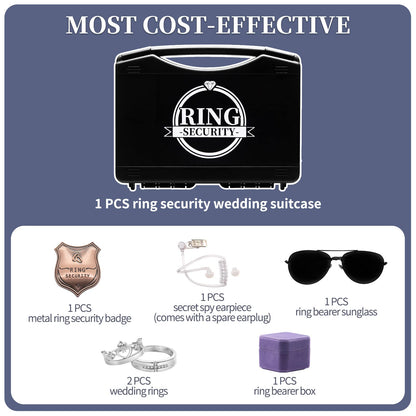 Yuchew Ring Bearer Security Box Gifts Ring Security Wedding Set Accessory, Include Acoustic Earpiece Tube, Sunglass, Badge, Wedding Rings Box with 2 Rings