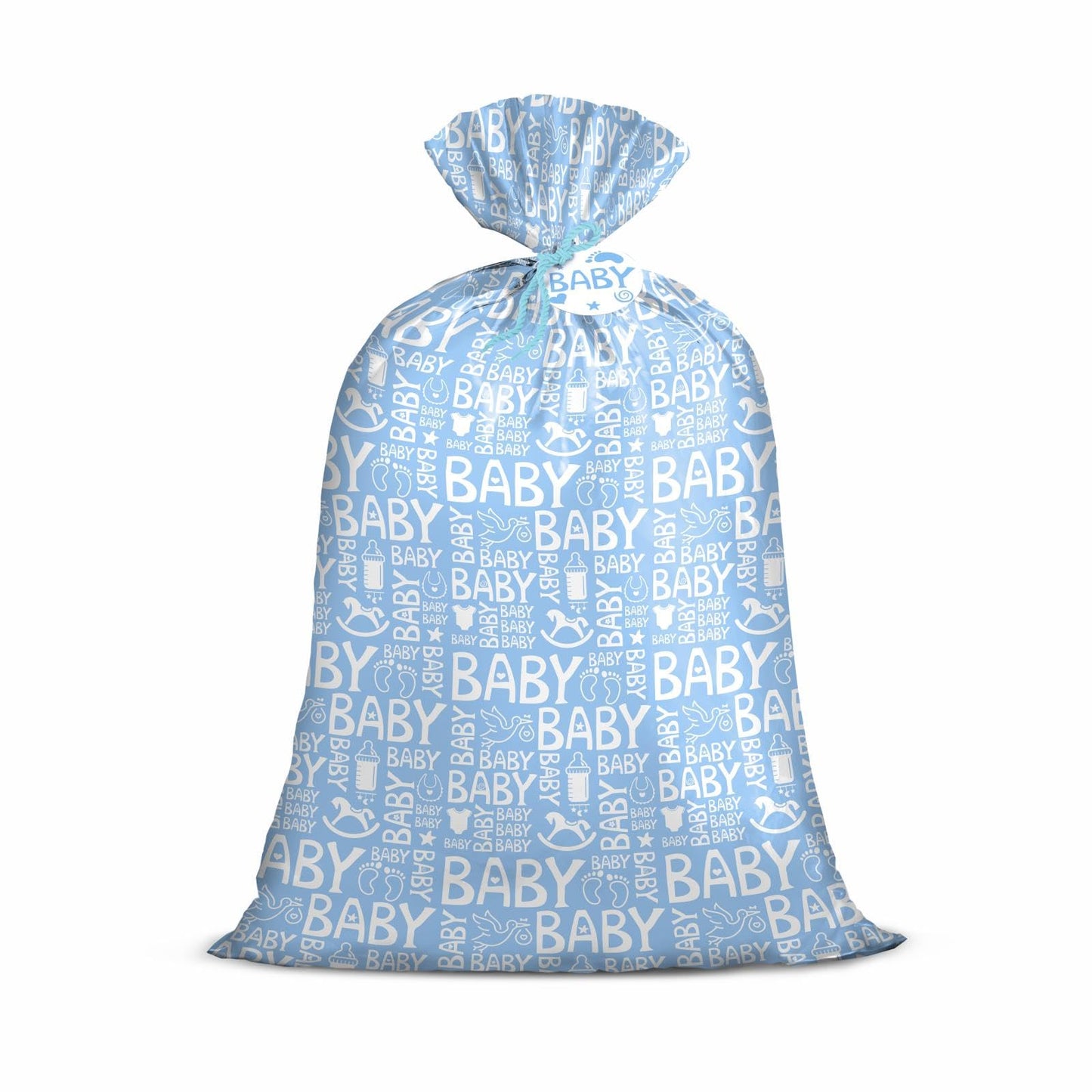 Loveinside Blue Jumbo Large Plastic Gift Bag, Baby Girl Design Plastic Bag with Tag and Tie for Birthday, Baby Shower and Holiday, 56" x 36", 1 Pcs