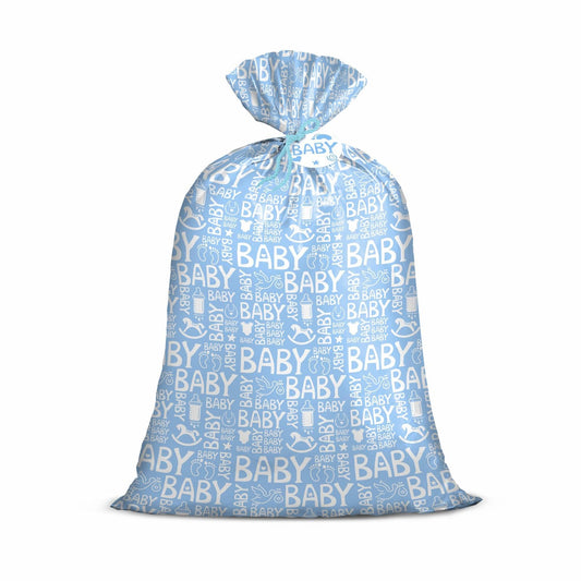 Loveinside Blue Jumbo Large Plastic Gift Bag, Baby Girl Design Plastic Bag with Tag and Tie for Birthday, Baby Shower and Holiday, 56" x 36", 1 Pcs