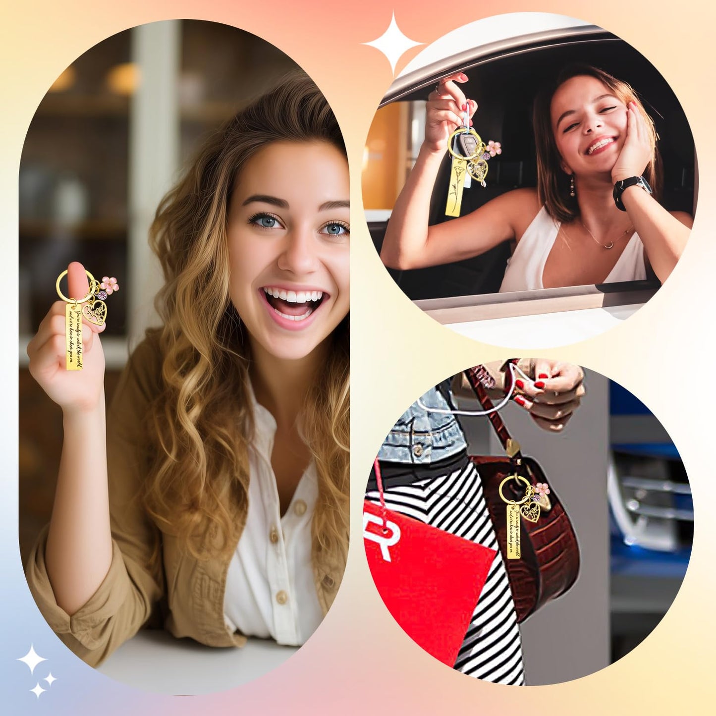 Sweet Sixteen Gifts for Girls - 16th Birthday - 16 Year Old Teen Girl Valentine's Day Gifts from Mom Dad Grandpa Grandma Aunt, Double-Sided Engraved Stainless Steel Gold Keychain