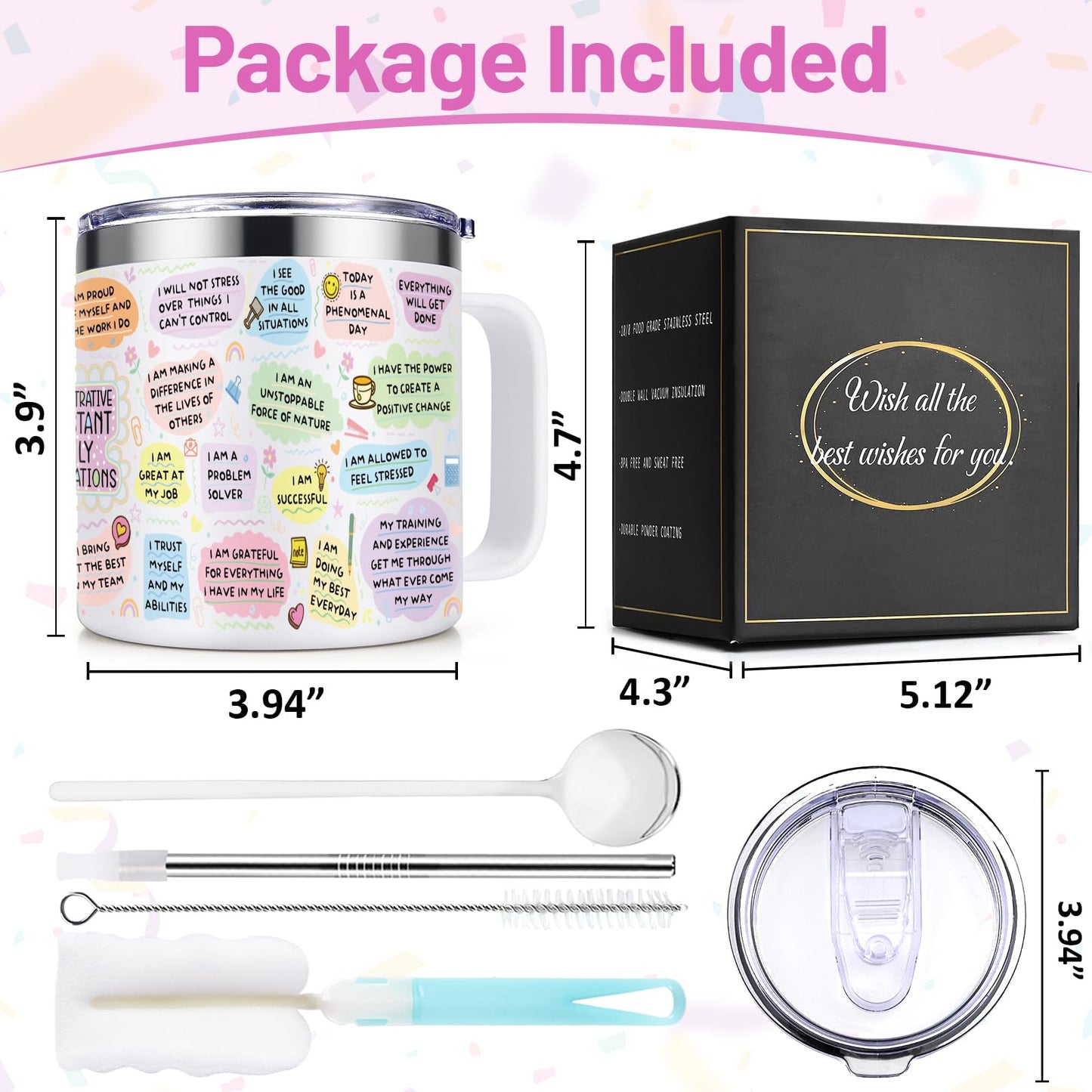 Lifecapido Administrative Professional Day Gifts, Administrative Assistant 14oz Insulated Coffee Mug, Administrative Assistant Gifts, Birthday Appreciation Gift for Administrative Assistant, White