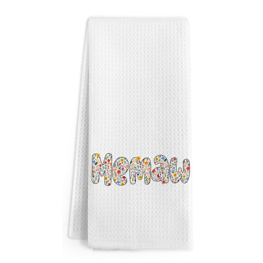 Memaw Gifts Kitchen Towels, Funky Memaw Gifts from Grandkids, Mothers Day Birthday Gift for Grandma, Wildflower Grandma Hand Dish Tea Towel for Kitchen Decor, 16x24 Inch