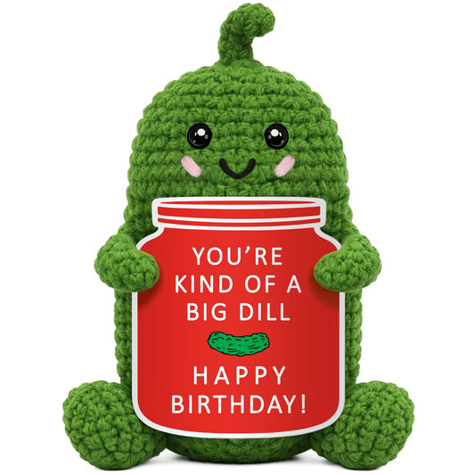 Xinezaa Crochet Pickle Gifts, Birthday Gift for Women Men, Cute Funny Birthday Card for Mom, Dad, Sister, Friend, Daughter, Wife, Girlfriend, Teens, Coworkers, Unique Bday Gifts Present for Her