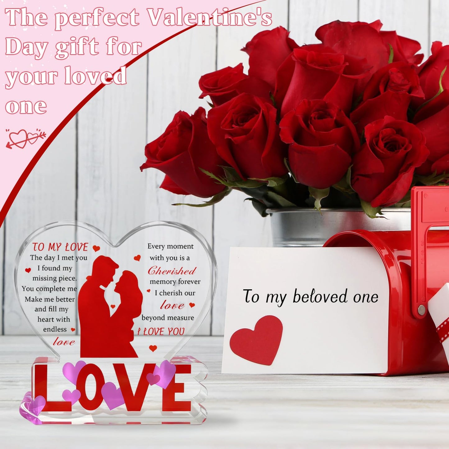 To My Love Romantic Gifts for Him/Her,Heart-Shaped Acrylic Engraved Plaque Sign Home Bedroom Kitchen Office Desk Shelf Decor 4*4*0.6Inch for Valentine's Day Anniversary Wedding Christmas Birthday Gifts