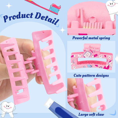 PANTIDE 4Pcs Dental Hair Claw Clips for Women Girls - Dental Hygienist Assistant Gift Teeth Rectangle Nonslip Banana Hair Clips, Thin Thick Short Long Curly Hair Accessories, Dentist Graduation Gift