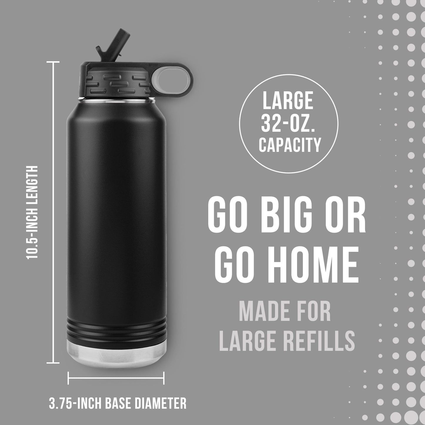 Lineman Water Bottle - 32oz Insulated Engraved Stainless Steel Flip Top With Straw Gift - Black