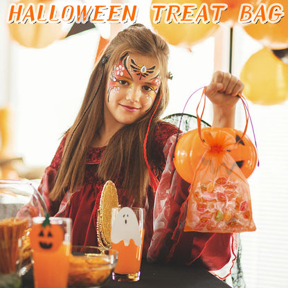 Jexila 100PCS Orange Organza Bags 5X7 inches Easter Drawstring Goodie Candy Treat Bags for Kids Halloween Birthday Party Favor Orange Mesh Gift Bags