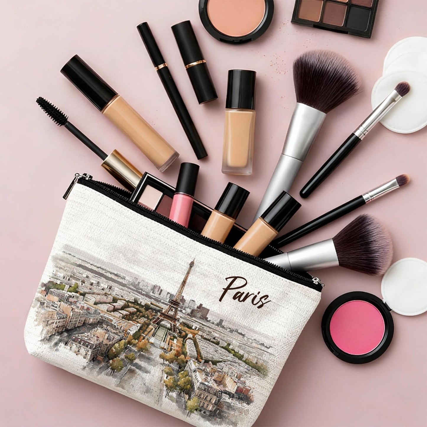 Paris Souvenirs Makeup Bag - Paris Travel Essentials Watercolor Cosmetic Bags Waterproof Toiletry Pouch Portable Traveling Accessories Party Birthday Gifts for Women Mom Daughter Friends Wife