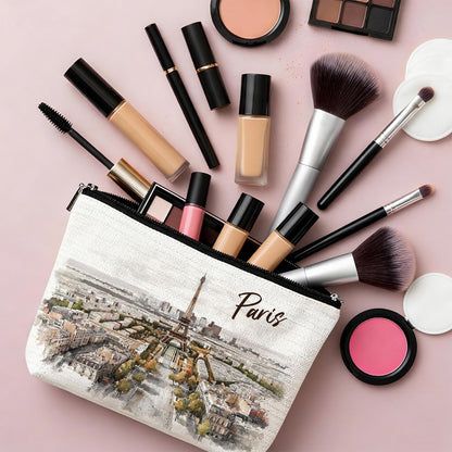 Paris Souvenirs Makeup Bag - Paris Travel Essentials Watercolor Cosmetic Bags Waterproof Toiletry Pouch Portable Traveling Accessories Party Birthday Gifts for Women Mom Daughter Friends Wife