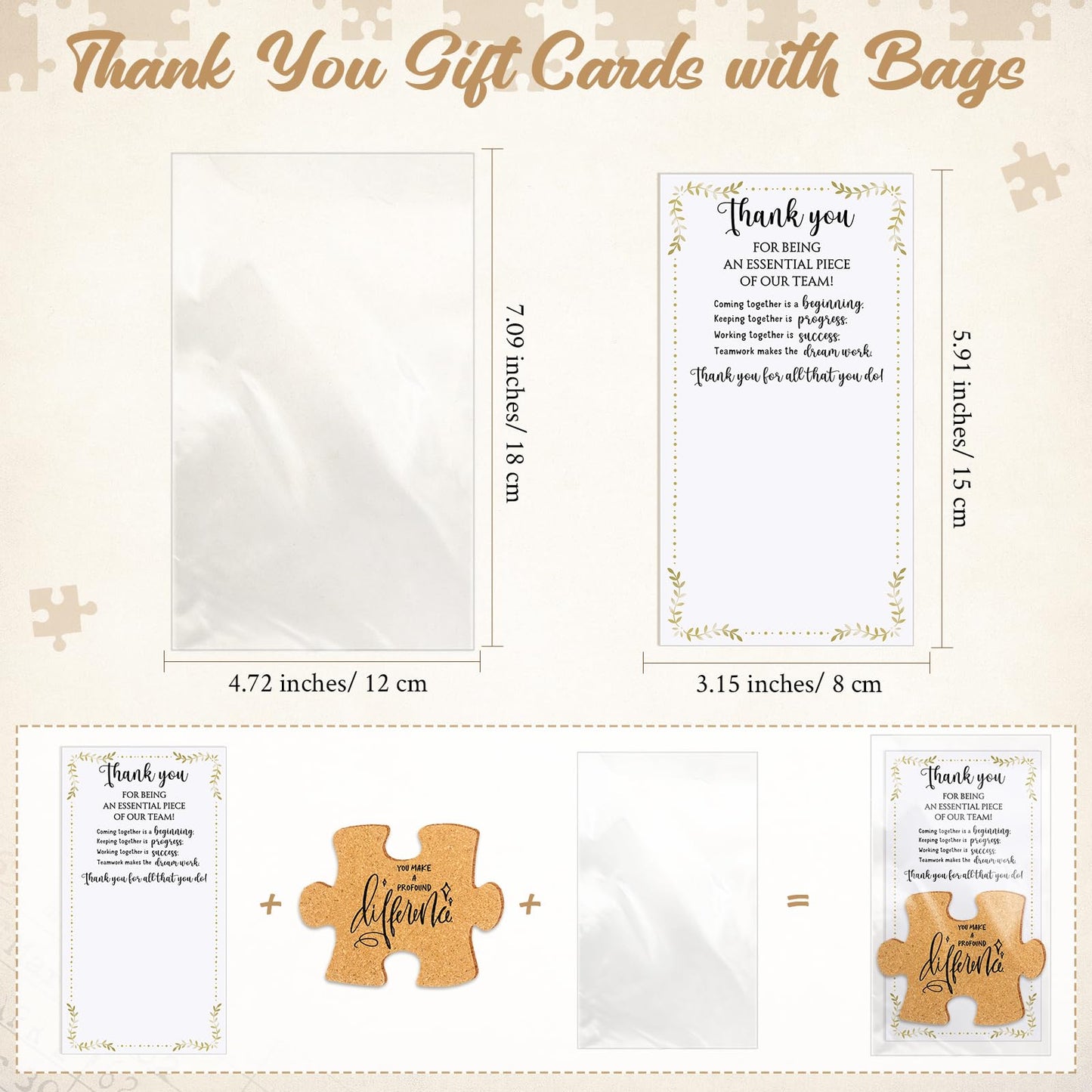 Hushee Inspirational Gift for Coworker Motivational Puzzle Piece Coasters Employee Appreciation Gifts with Cards Bags for Social Worker Staff Office(40 Pcs,10 Styles)