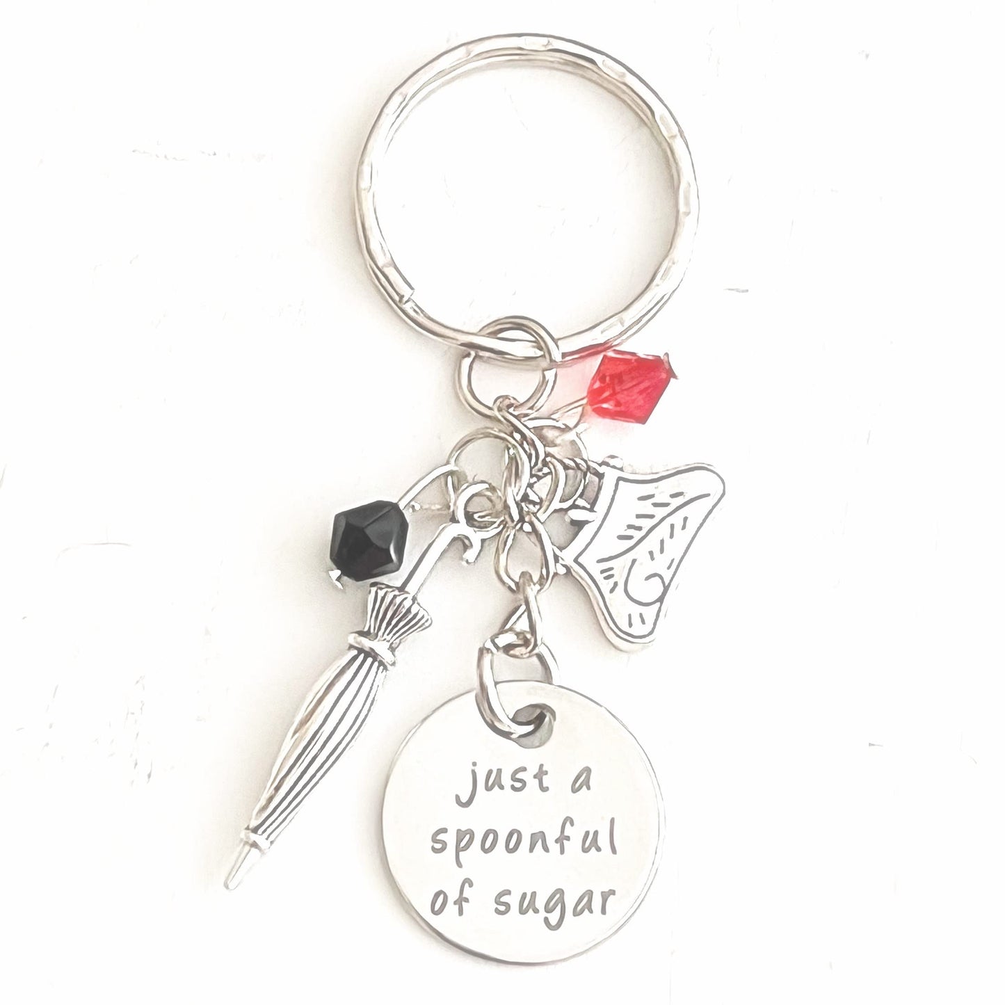 Just a Spoonful of Sugar Mary Poppins Silver Charm Keychain Accessories Gift of Love and Joy | Merchandise for Women