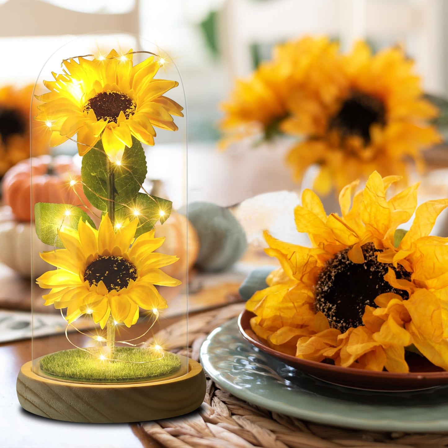 Mothers Day Gifts Sunflower Gifts for Women Mom Grandma, Enchanted LED Sunflower Lamp, Unique Artificial Flowers in Glass Dome, Present for Christmas,Birthday, Anniversary, Wedding,Mother's Day