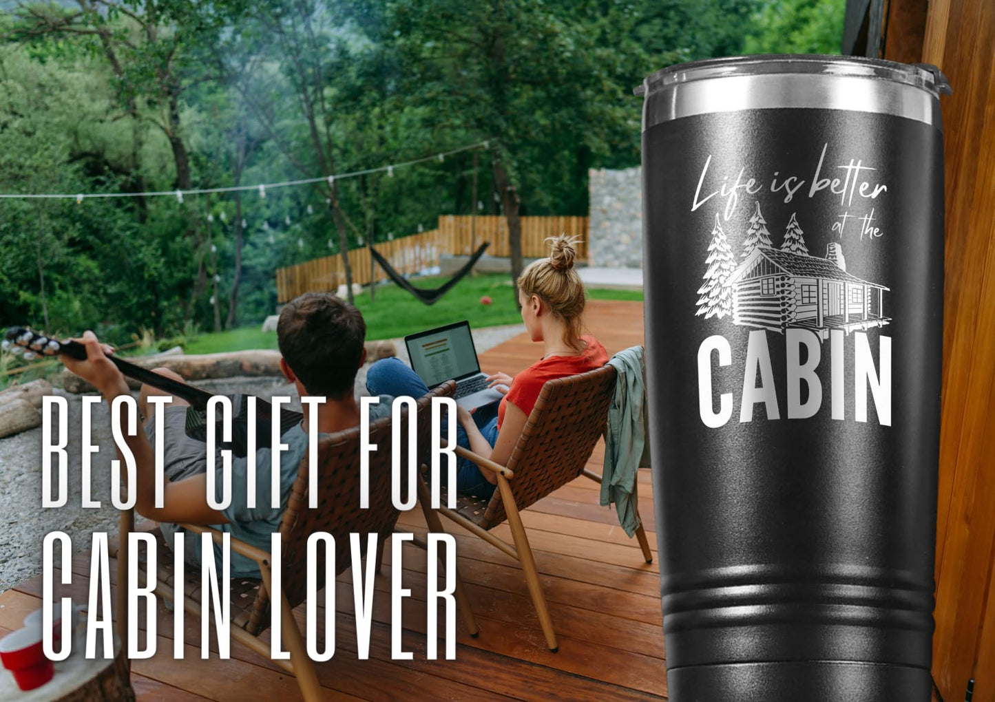 Onebttl Gifts for Cabin Owners, Cabin Gifts for Men, Life is Better at the Cabin Cup, 20oz Cabin Lover Gifts Stainless Steel Tumbler Cup with Lid, Double Wall Vacuum Insulated Travel Coffee Mug