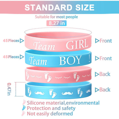 Jetec 60 Pieces Gender Reveal Bracelets, Team Boy Silicone Wristbands and Team Girl Rubber Bracelets for Gender Reveal Ideas Party Supplies Decorations