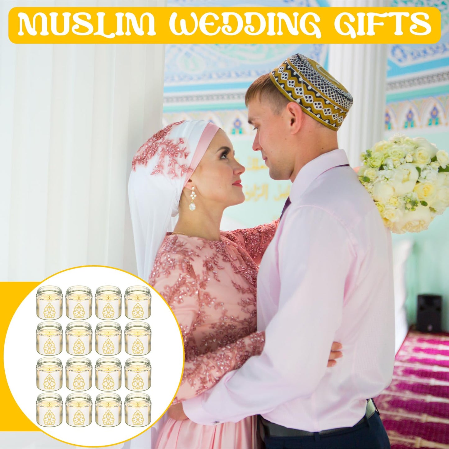 Hoolerry 12 Pcs Eid Mubarak Candles Gifts Bulk Eid Al Adha Party Favors for Women Mubarak Scented Soy Candles Lavender Mini Muslim Islamic Gifts Thank You Glass Jar Islamic Festival Party Favors