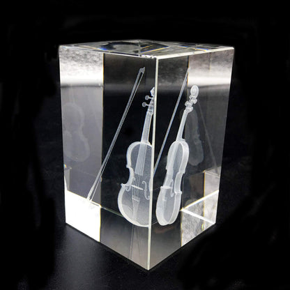 XINDAM 3D Violin Paperweight Laser Etched in Crystal Glass Cube Music for Graduation Christmas Birthday Valentine's Day
