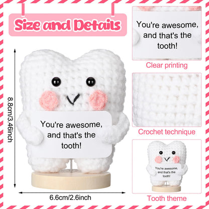 Simgoing Funny Tooth Doll Dental Hygienist Gifts Small Positive Cute Handmade Crochet Plush Doll with Card Dental Assistant Inspirational Gifts Dentist Nurse Appreciation Office Desk Decor(Classic)